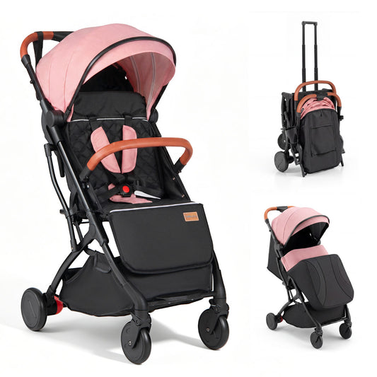 Pink Lightweight Baby Stroller | Adjustable Backrest & Footmuff