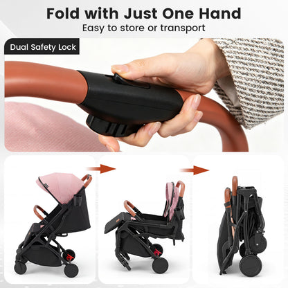 Pink Lightweight Baby Stroller | Adjustable Backrest & Footmuff