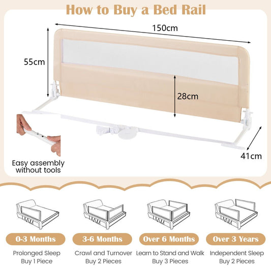 Adjustable Toddler Bed Rail with Mesh Guard | Beige Safety