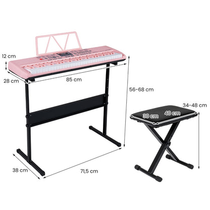 Pink 61-Key Beginner Piano Keyboard | Stand & Stool Included