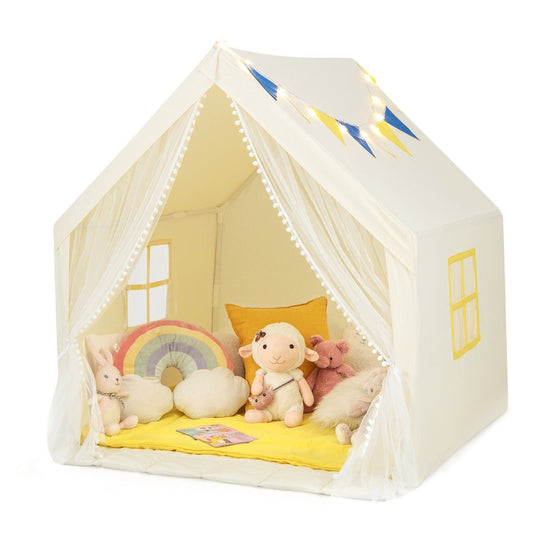 Kids play tent with lights and mat for imaginative indoor adventures, promoting creativity and fun.