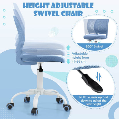 Blue adjustable ergonomic desk chair for kids, promoting comfortable and healthy studying at home.