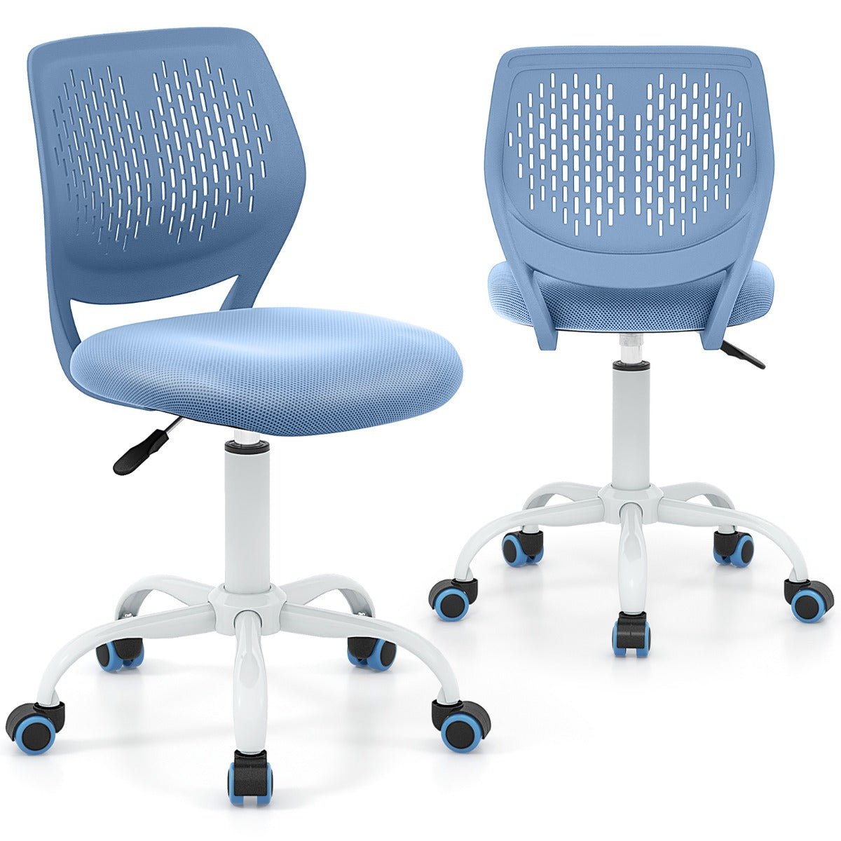 Blue adjustable ergonomic desk chair for kids study room comfort and posture support.