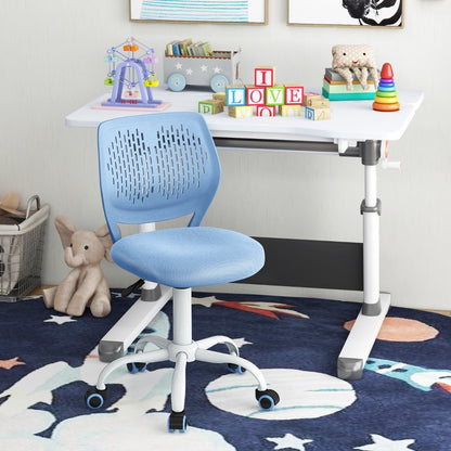 Blue adjustable ergonomic desk chair designed for kids comfort during study time at home.