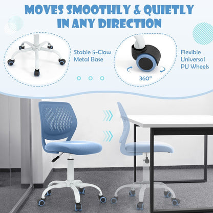 Blue adjustable ergonomic desk chair for kids study, promoting healthy seating habits at home.