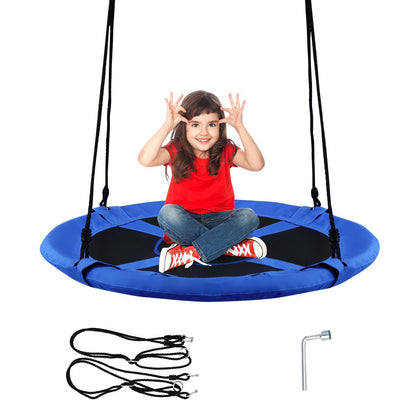 Blue Flying Saucer Tree Swing - 100cm outdoor fun for kids. Unique backyard playtime.