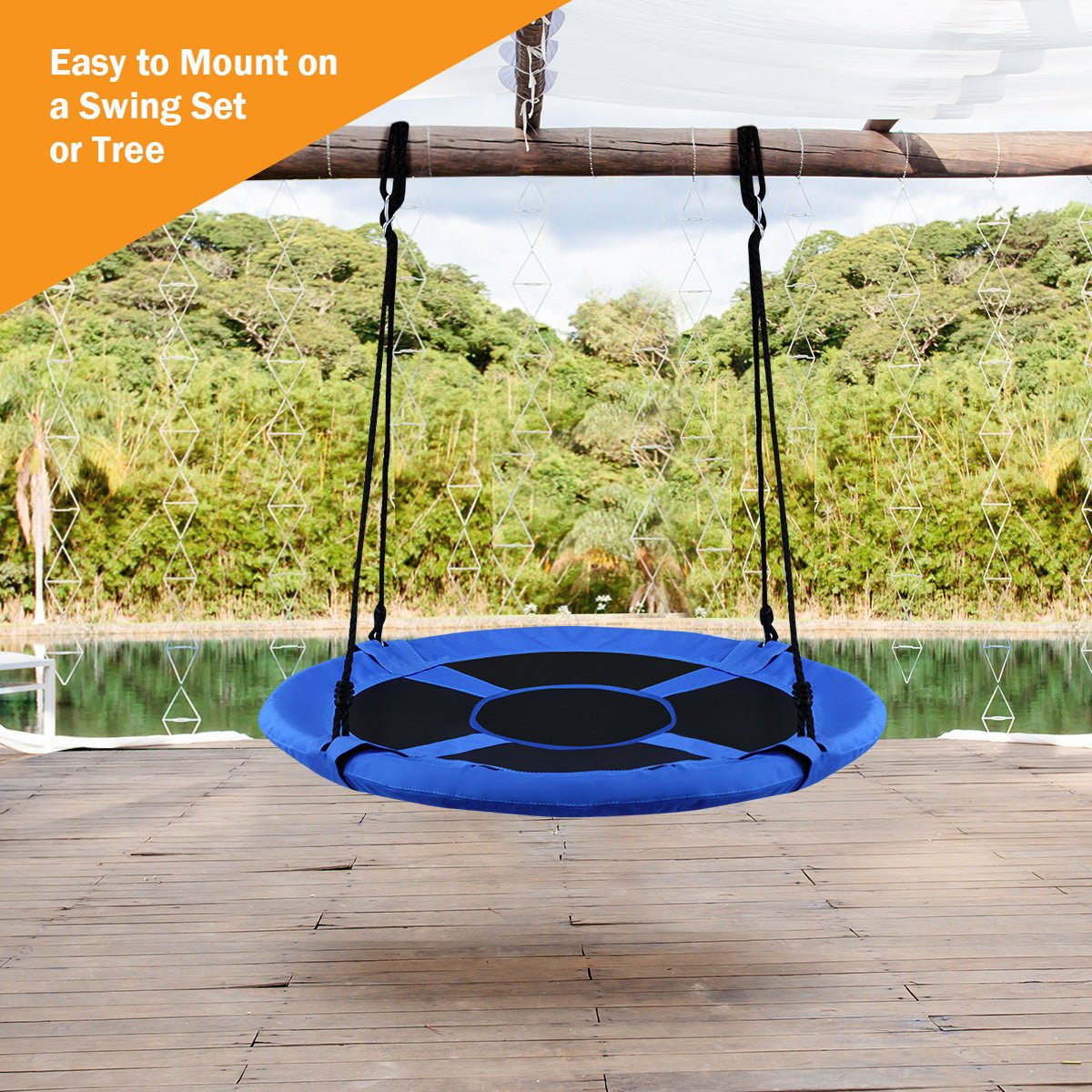 Blue Flying Saucer Tree Swing for Kids - 100cm Outdoor Fun | Safe and fun backyard play.