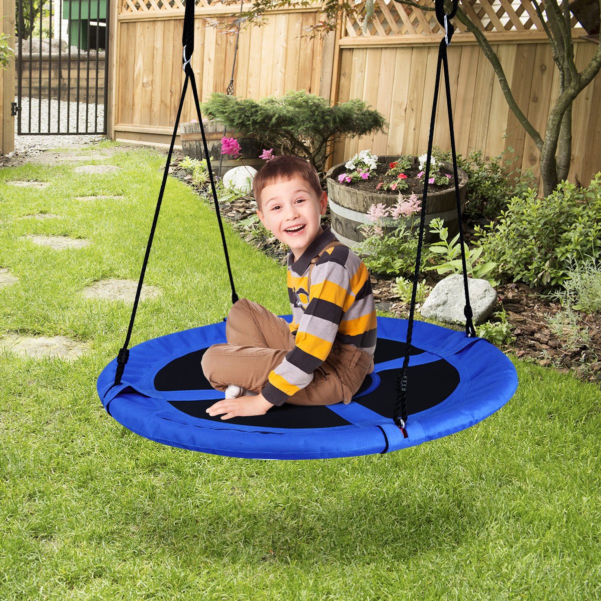 Blue Flying Saucer Tree Swing | 100cm outdoor fun for kids backyard play exploration.