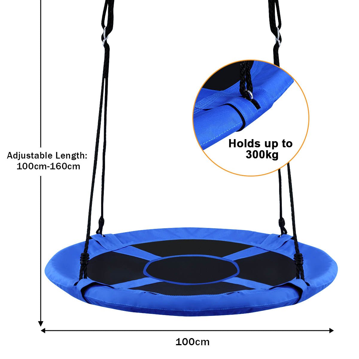 Blue kids flying saucer swing for outdoor play - 100cm size, fun and durable design.