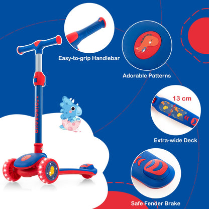 Kids scooter with adjustable height and light-up wheels for ages 3+, perfect for outdoor fun