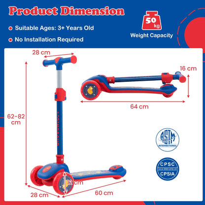 Kids 3-wheel scooter with height adjustability and light-up feature for ages 3+.