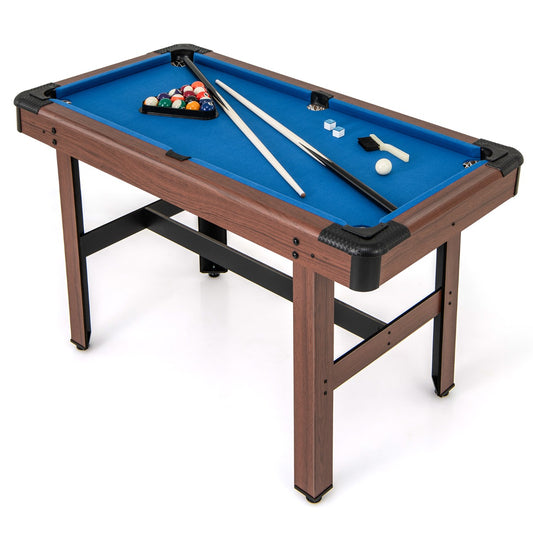 Mini wooden billiard table set for kids, 122cm game table in vibrant blue color.