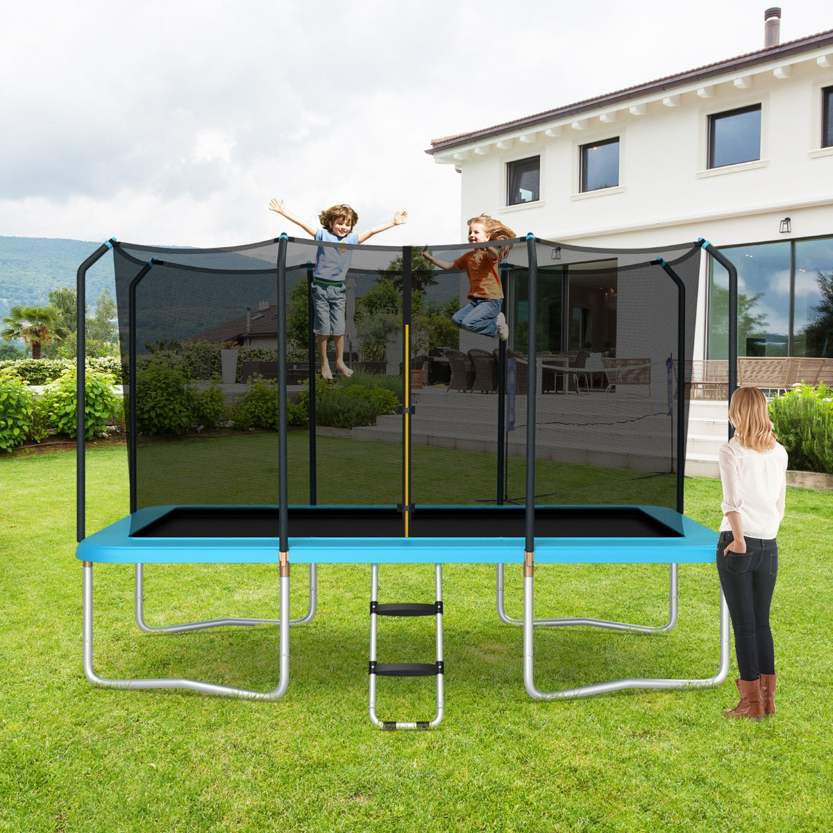 Kids Mega Mart Online | Giantex 14ft Rectangular Trampoline with Safety Enclosure, perfect for outdoor fun.
