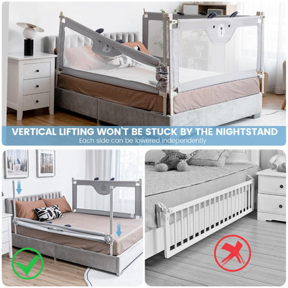 Grey Vertical Lifting Toddler Bed Rail | Double Lock & 24 Heights
