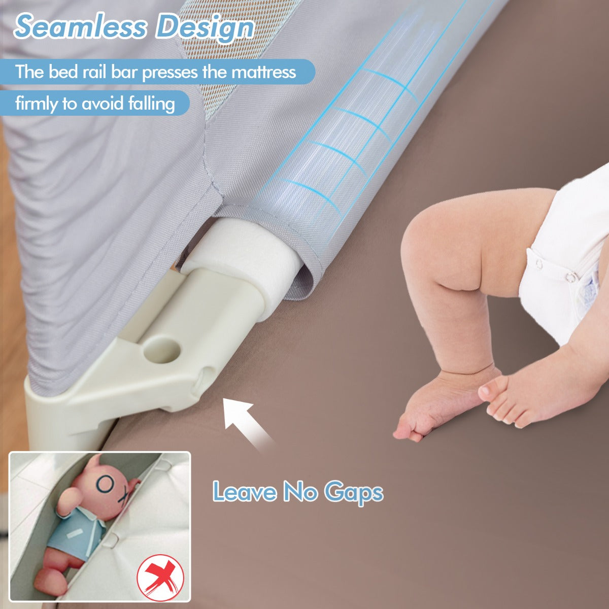 Grey Vertical Lifting Toddler Bed Rail | Double Lock & 24 Heights
