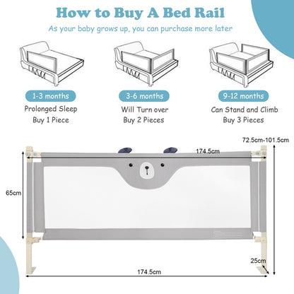 Grey Vertical Lifting Toddler Bed Rail | Double Lock & 24 Heights