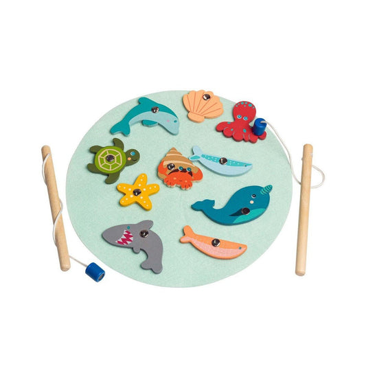 Wooden magnetic fishing game set for kids 2+, promotes calm and breezy play at home.