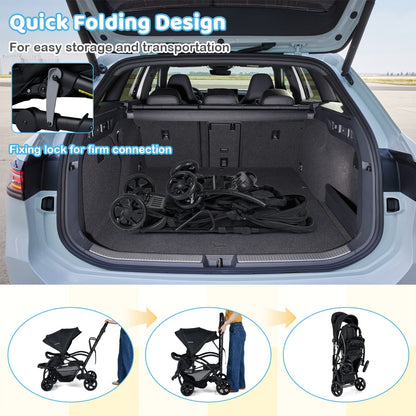 Black Foldable 2-in-1 Double Stroller | Adjustable Handlebar