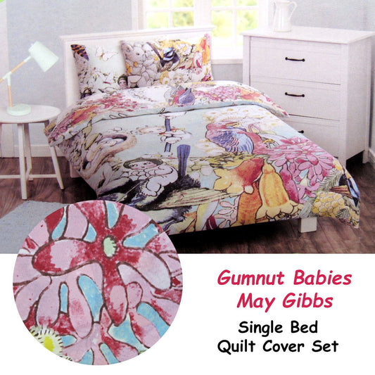 May Gibbs Gumnut Babies Quilt Cover Set - Whimsical kids bedding with native Australian design.