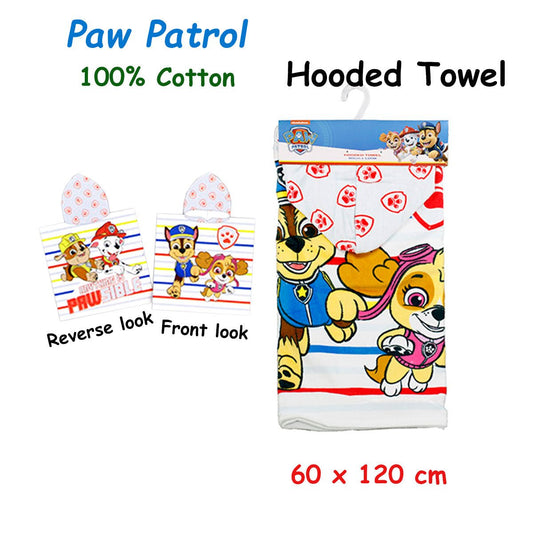 Paw Patrol Kids Hooded Bath Towel | 100% cotton, 60x120cm, featuring popular character design.