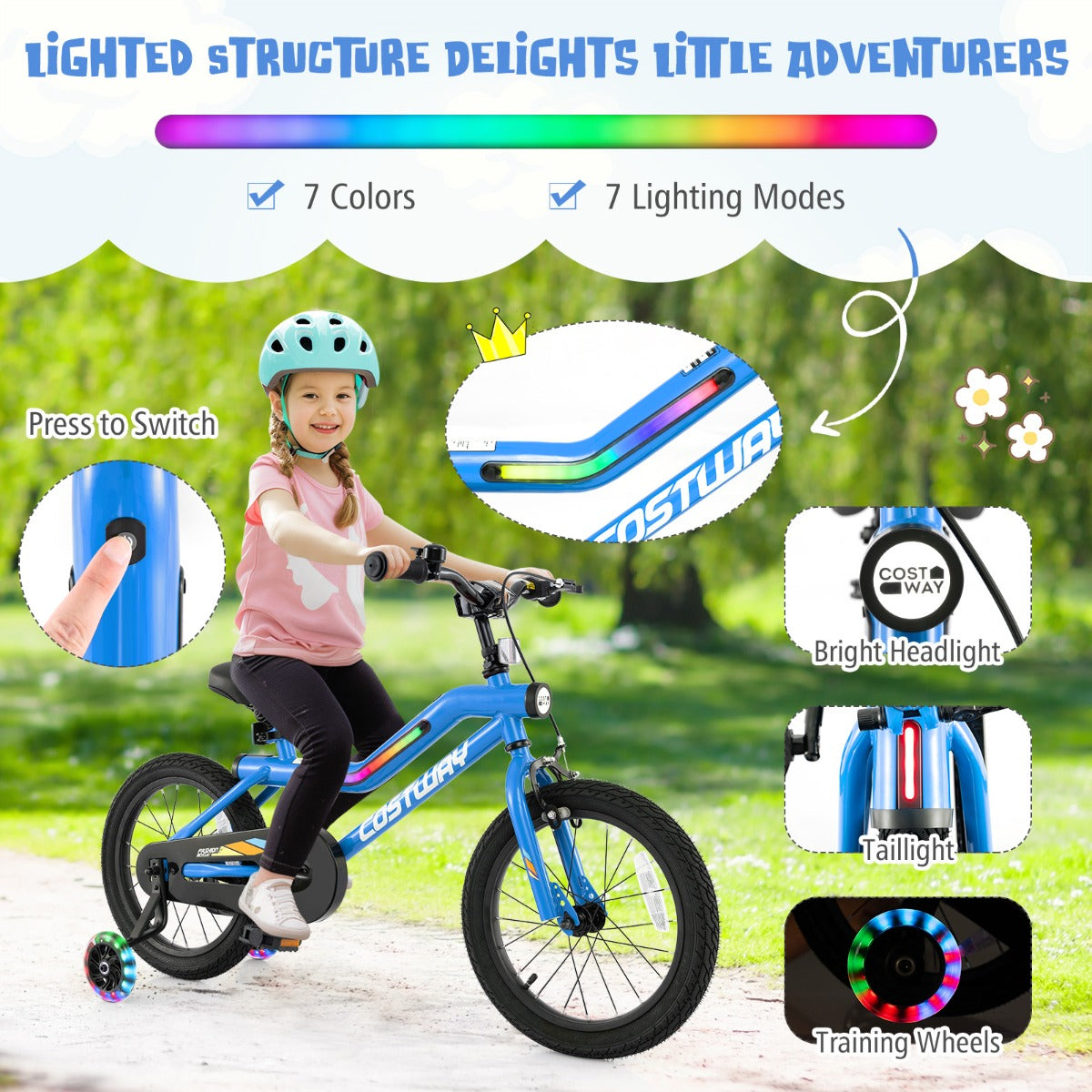 Kids Bike | Navy 16" Carbon Steel LED Lighted Bicycle Adjustable