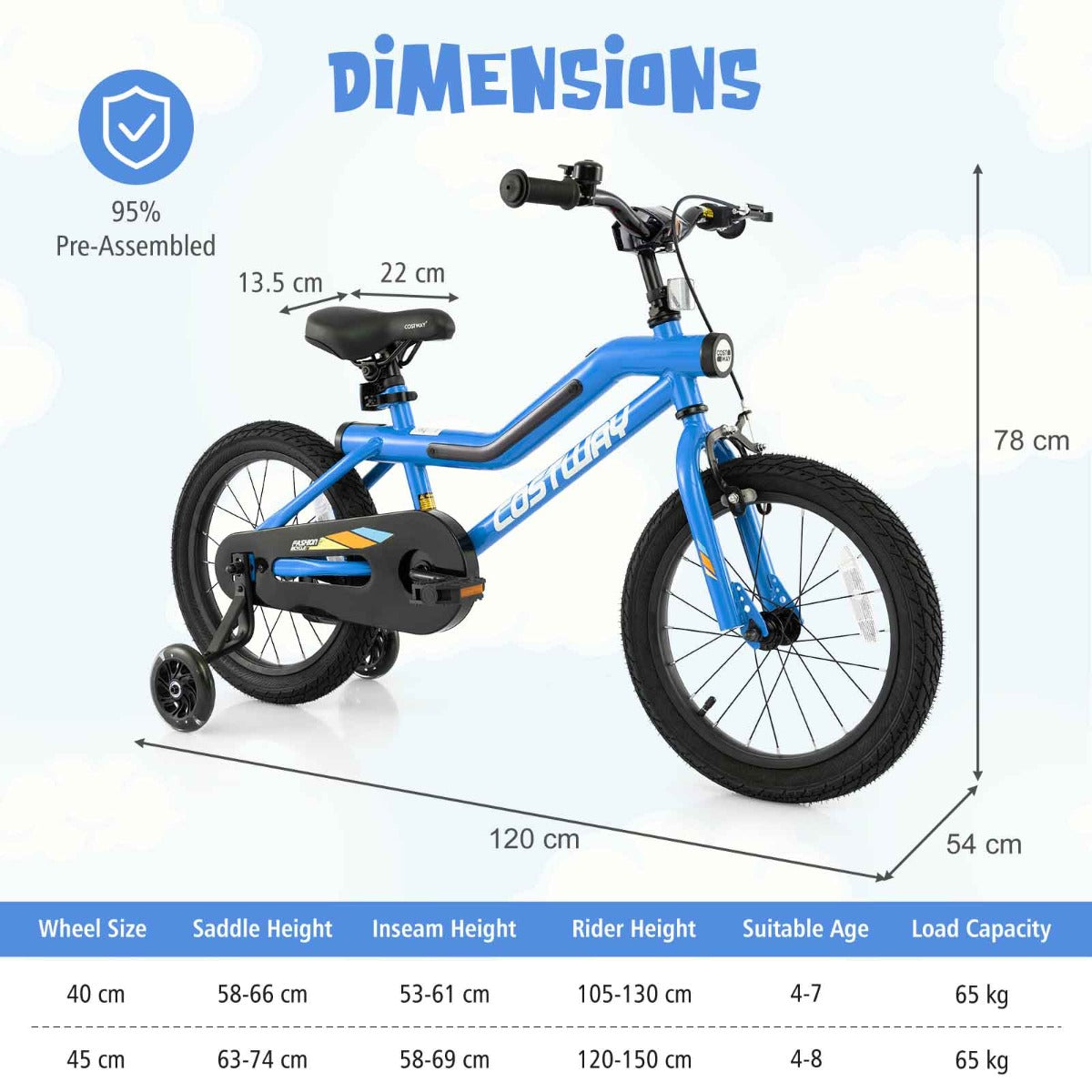 Kids Bike | Navy 16" Carbon Steel LED Lighted Bicycle Adjustable