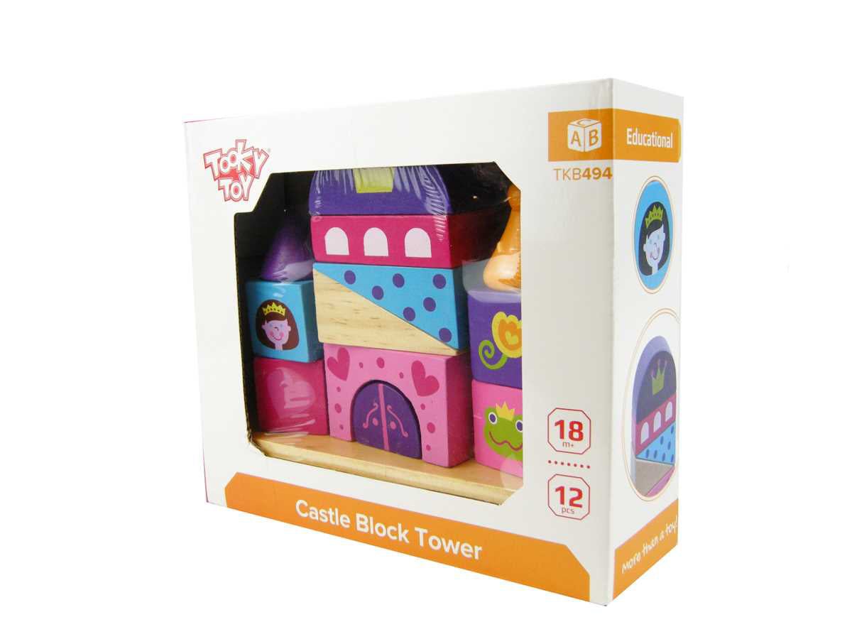 Colorful castle block tower toy for imaginative play, perfect for kids creative home playtime.