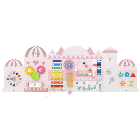 Castle Activity Wall Busy Board Panels 11-in-1 Montessori Wooden Sensory Board-Pink