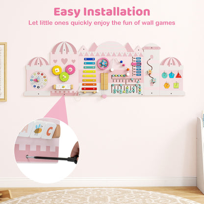 Pink Castle Wooden Busy Board | 11 In 1 Montessori Wall Panels