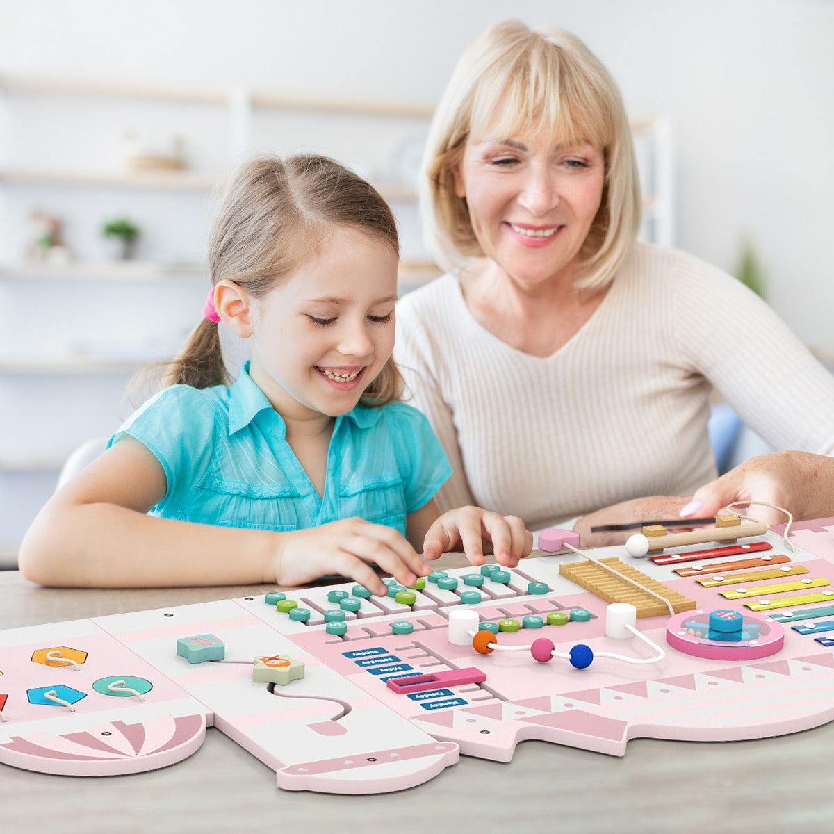 Pink Castle Wooden Busy Board | 11 In 1 Montessori Wall Panels