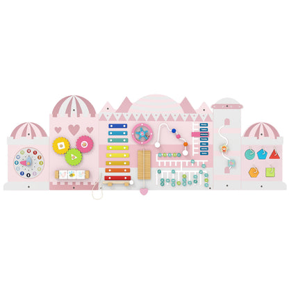 Pink Castle Wooden Busy Board | 11 In 1 Montessori Wall Panels