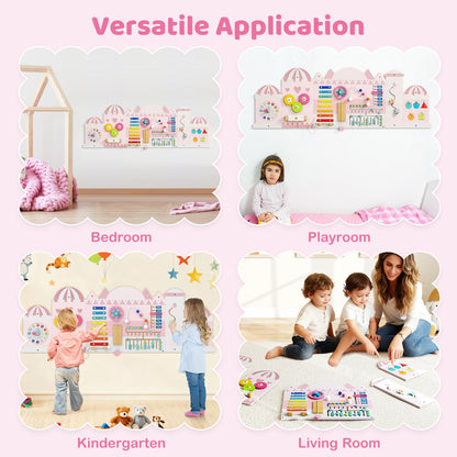 Pink Castle Wooden Busy Board | 11 In 1 Montessori Wall Panels