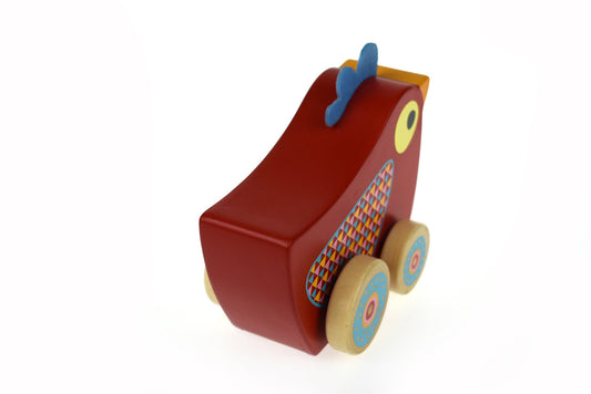 Interactive chicken music box toy for toddlers, encourages walking with whimsical tunes and lights.