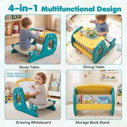 Kids Activity Table with Bench & Easel | 4-in-1 Yellow Set