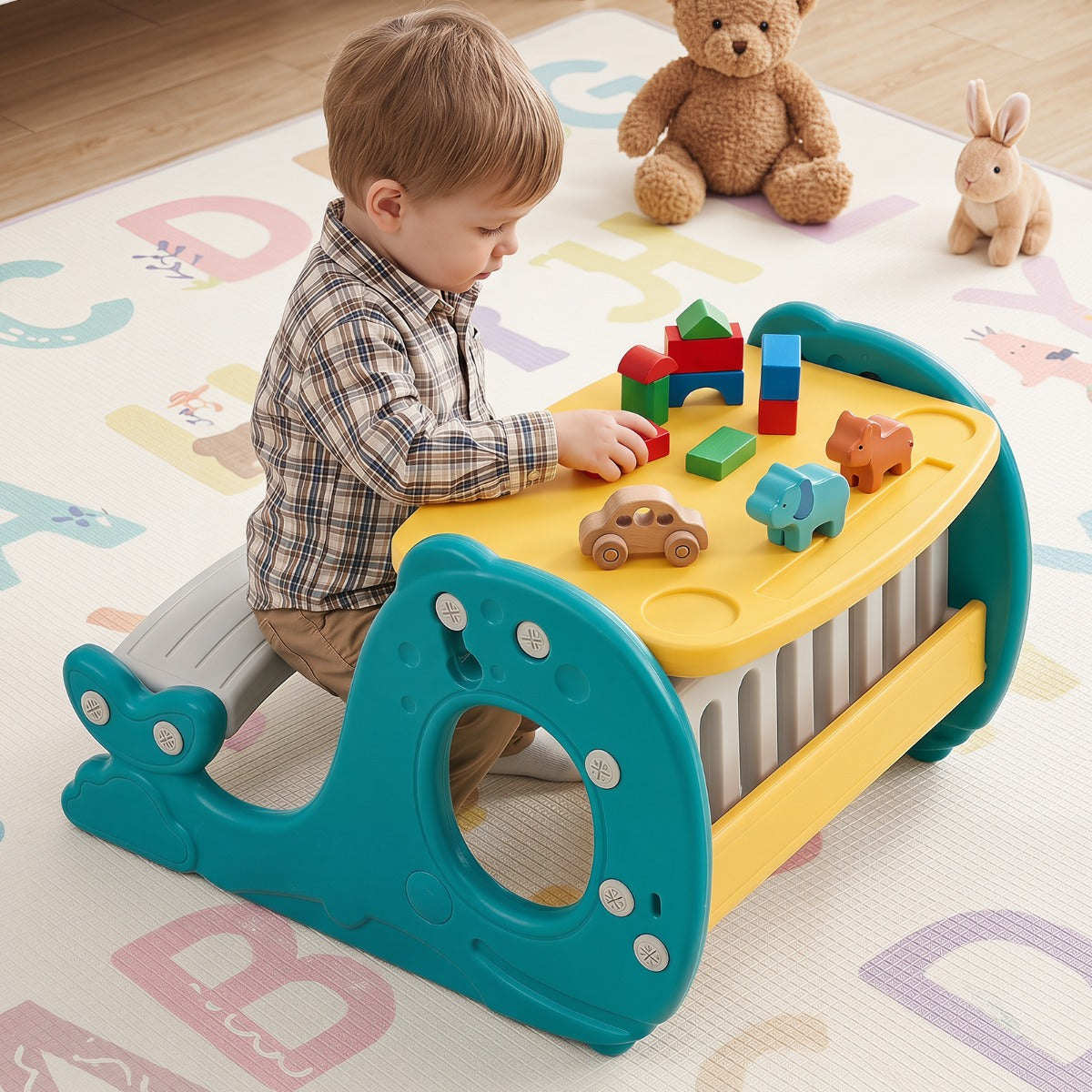 Costway Children Activity Table with Bench and Easel for Kid's Room or Kindergarten-Yellow