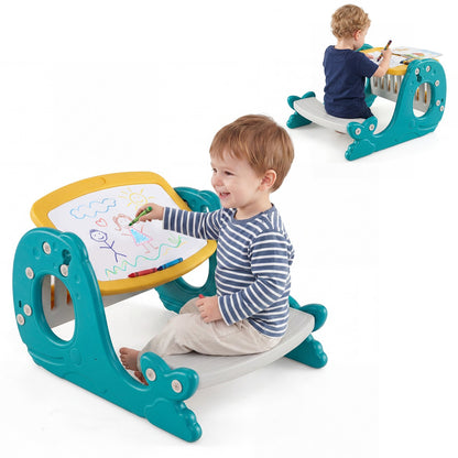 Kids Activity Table with Bench & Easel | 4-in-1 Yellow Set