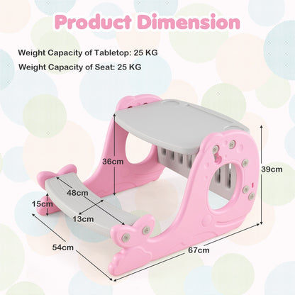 Pink Kids Activity Table With Bench & Easel | 4-in-1 Design