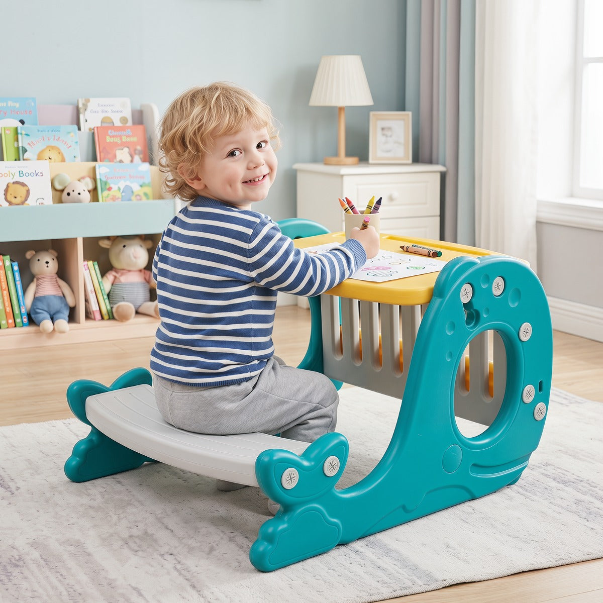Kids Activity Table with Bench & Easel | 4-in-1 Yellow Set