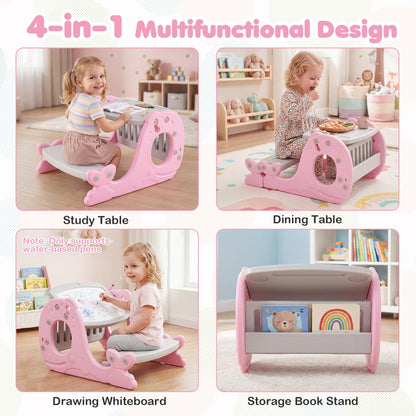 Pink Kids Activity Table With Bench & Easel | 4-in-1 Design