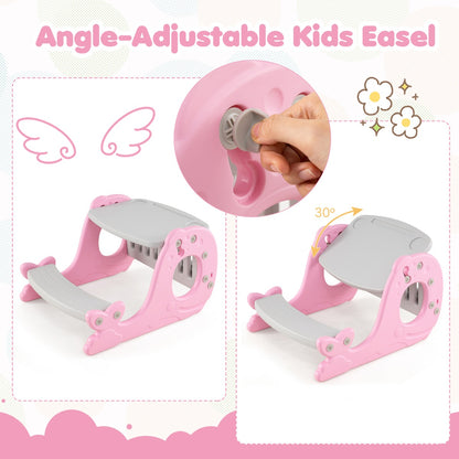 Pink Kids Activity Table With Bench & Easel | 4-in-1 Design
