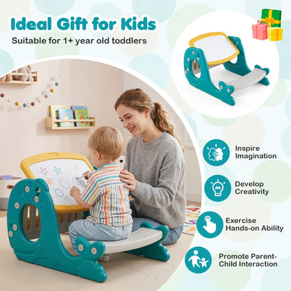 Kids Activity Table with Bench & Easel | 4-in-1 Yellow Set