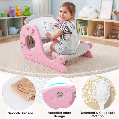 Pink Kids Activity Table With Bench & Easel | 4-in-1 Design