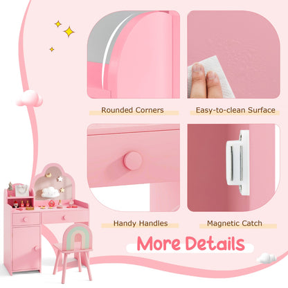 Pink Kids 2-In-1 Vanity Set | Mirror Detachable Top & Storage