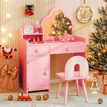 Costway 2-in-1 Children Kids Vanity Set with Mirror and Detachable Top for Girls Ages 3-7 Years-Pink