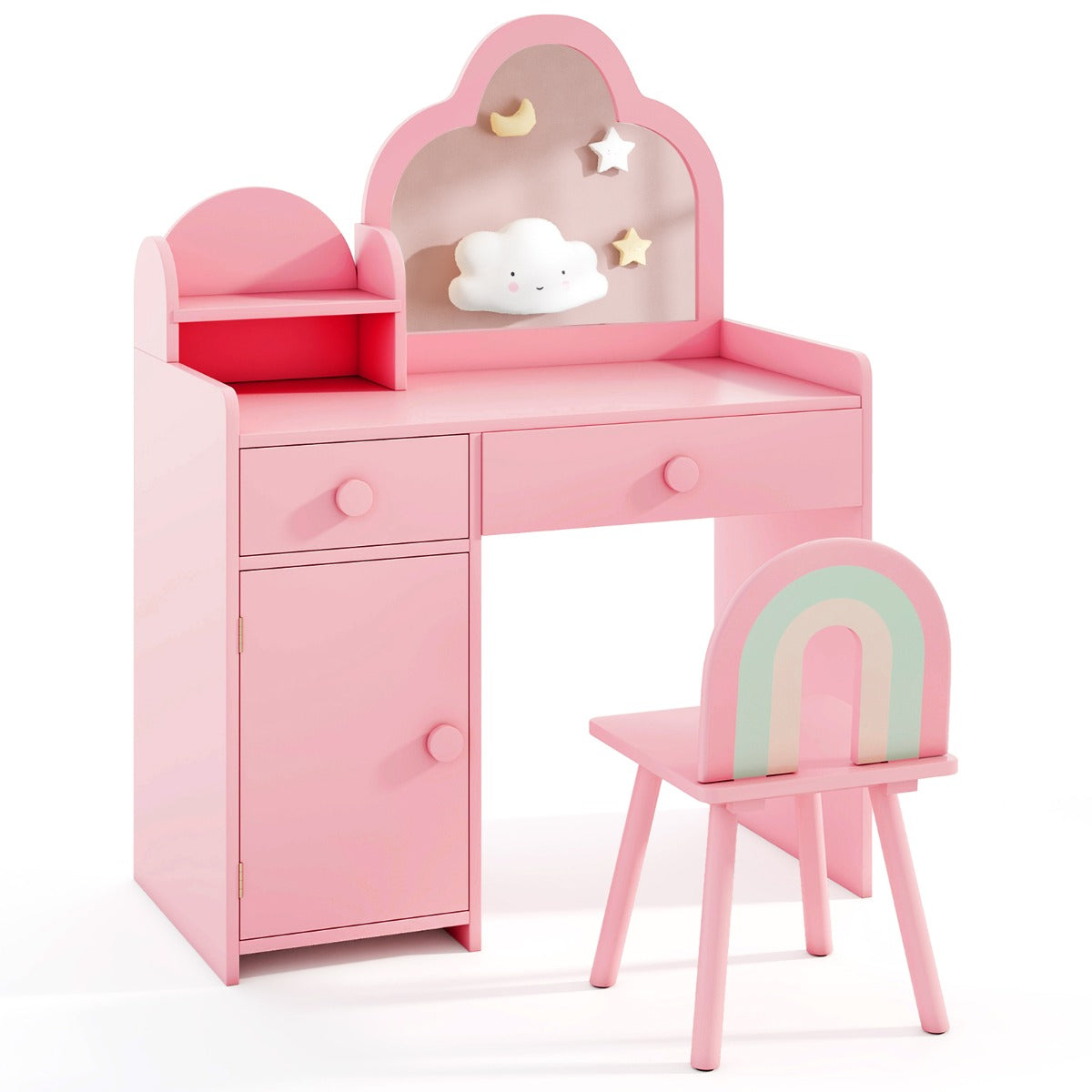 Pink Kids 2-In-1 Vanity Set | Mirror Detachable Top & Storage