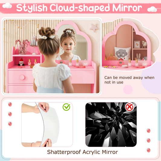 Pink Kids 2-In-1 Vanity Set | Mirror Detachable Top & Storage