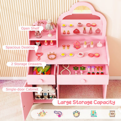 Pink Kids 2-In-1 Vanity Set | Mirror Detachable Top & Storage