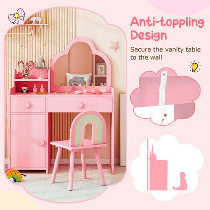 Pink Kids 2-In-1 Vanity Set | Mirror Detachable Top & Storage