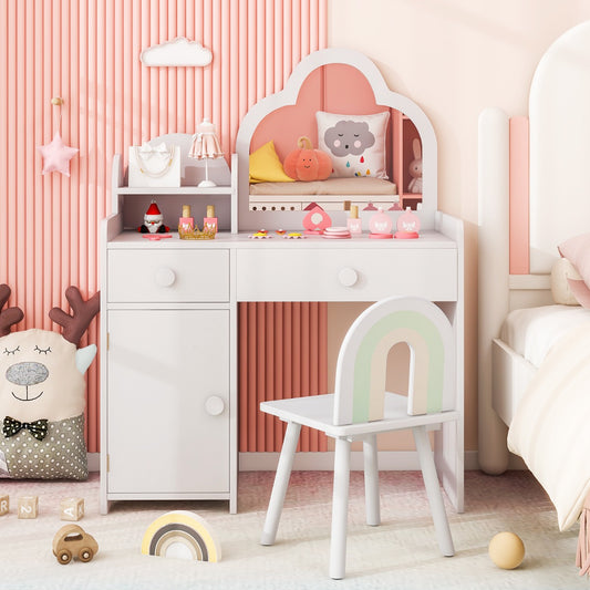 2 In 1 Kids Vanity Set With Mirror | Detachable Top White
