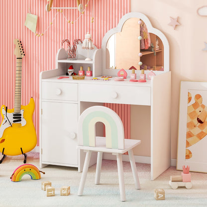 2 In 1 Kids Vanity Set With Mirror | Detachable Top White